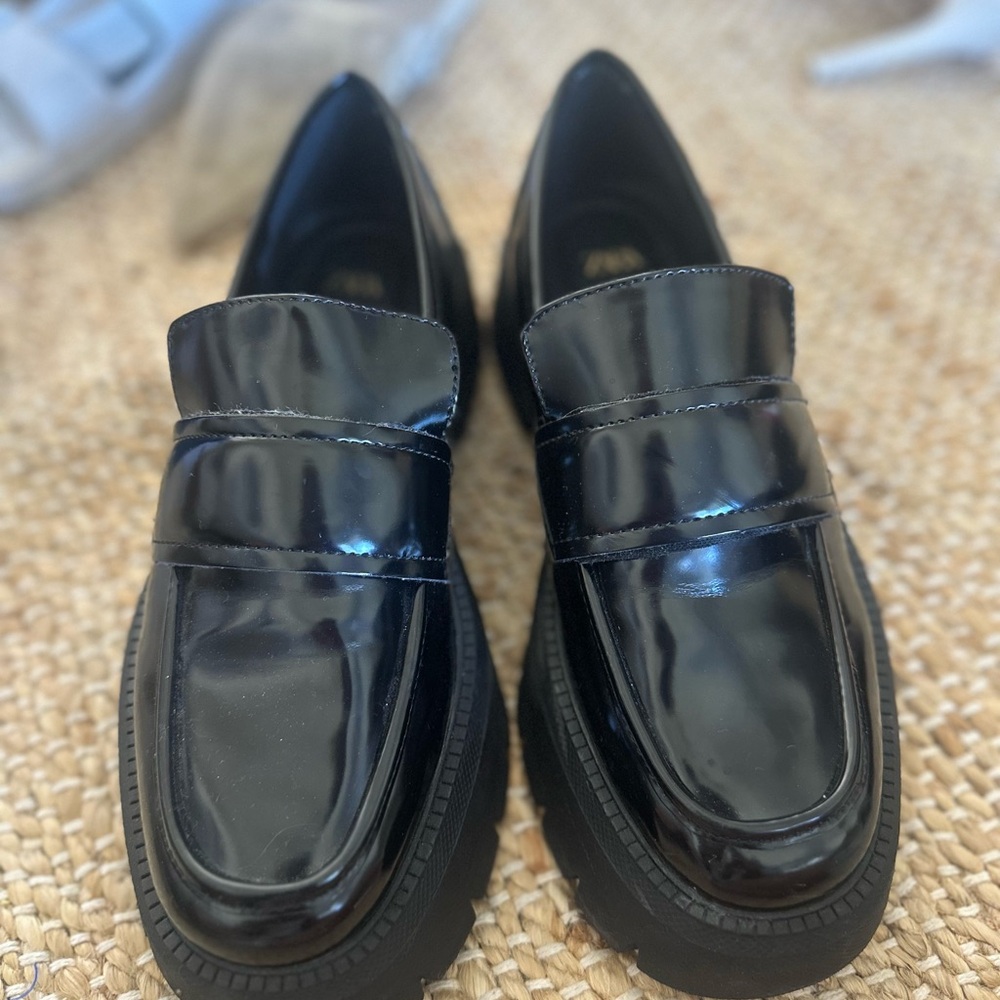 ZARA Black Patent Loafers